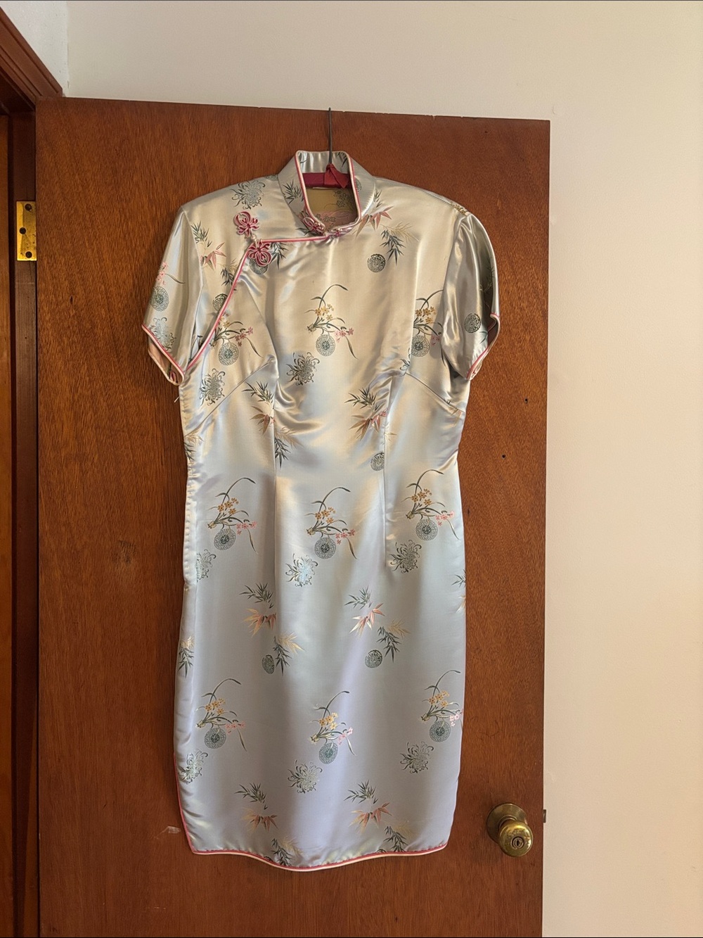 Hand Made Silk Light Blue Floral Cheongsam Dress